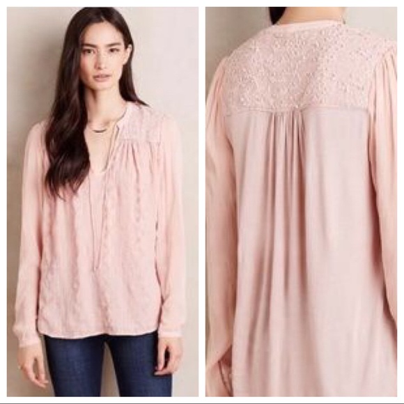 Anthropologie Tops - Anthro Tiny pink embroidered long sleeve top